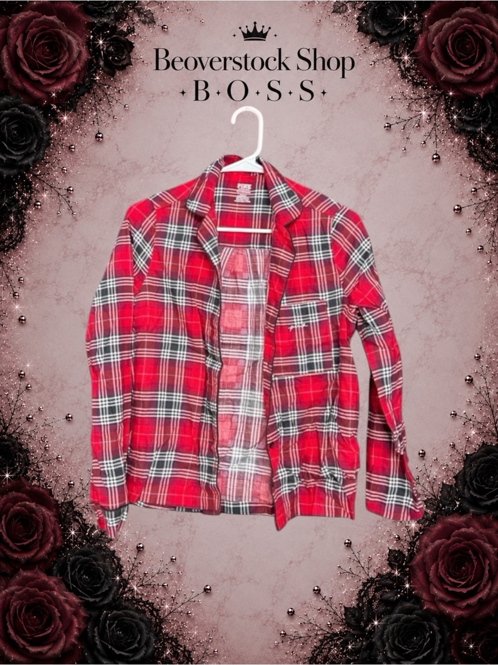 PINK Victoria’s Secret red button up flannel, PJ shirt, super soft, long sleeve